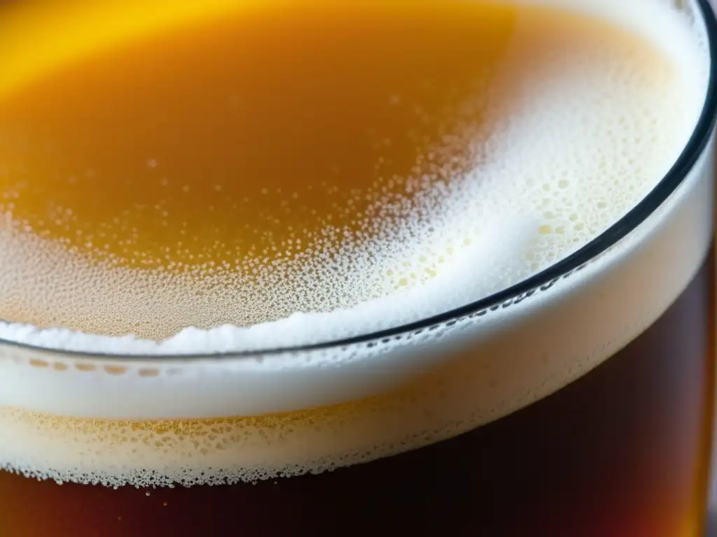 Cerveza de calabaza con espuma cremosa, condensación y burbujas en vaso de vidrio -