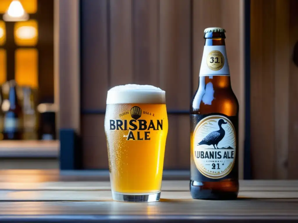 Cerveza dorada con espuma cremosa Cerveza de trigo americana con vaso helado y etiqueta de Goose Island