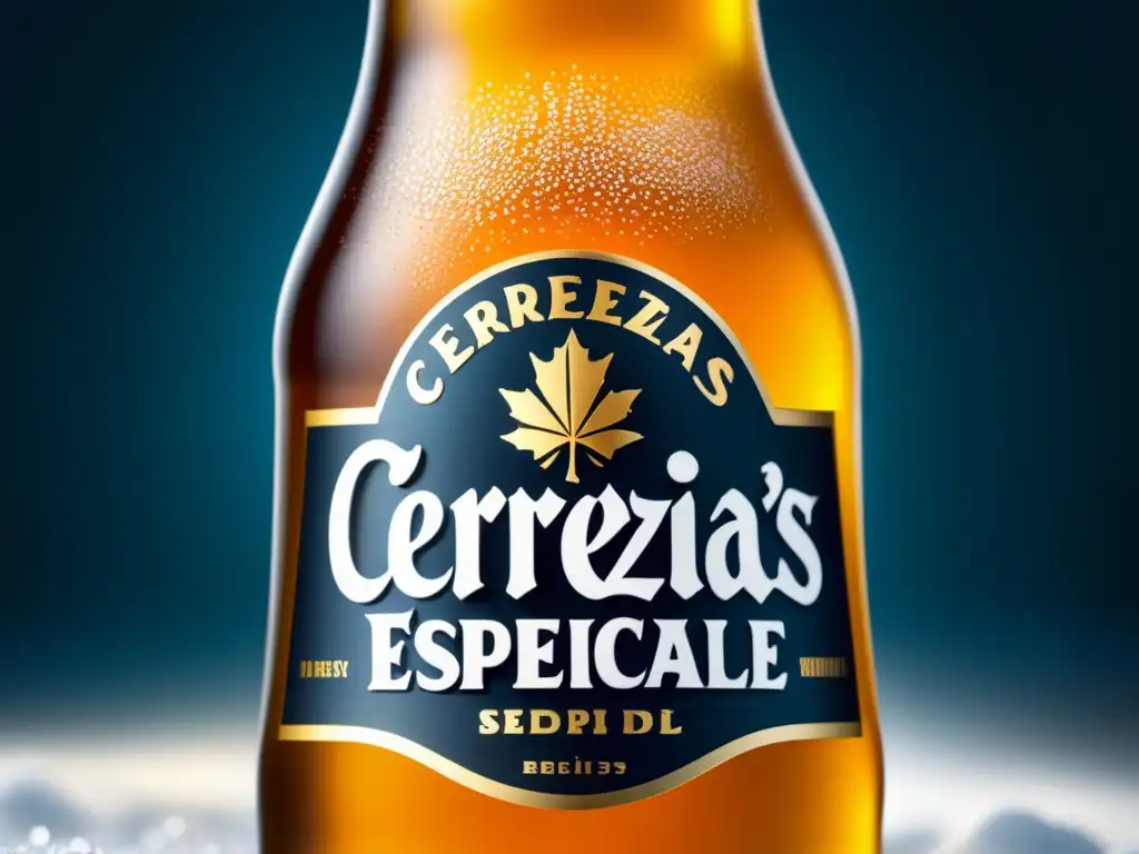 Botella de cerveza congelada con condensación y diseño elegante de 