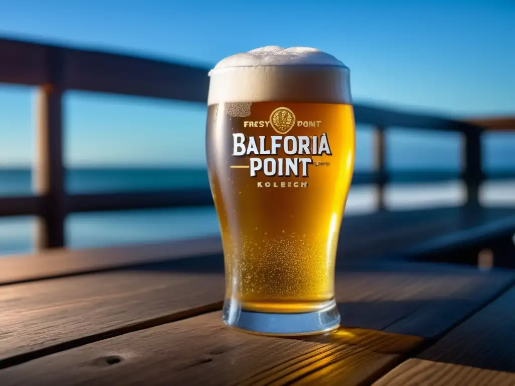 Cerveza Ballast Point Kölsch en vaso de cristal con burbujas y condensación