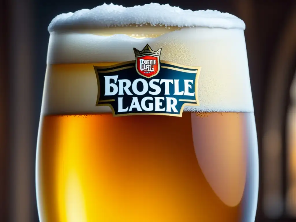 Cerveza Castle Lager, detalle ultradetallado, espuma dorada, vidrio cubierto de escarcha, tradición sudafricana