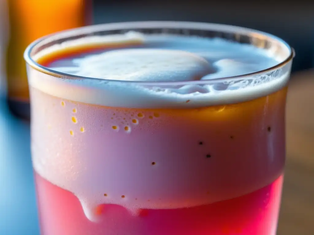 Milkshake IPA con fresa: una cerveza rosada y cremosa con una rodaja de fresa en el borde del vaso