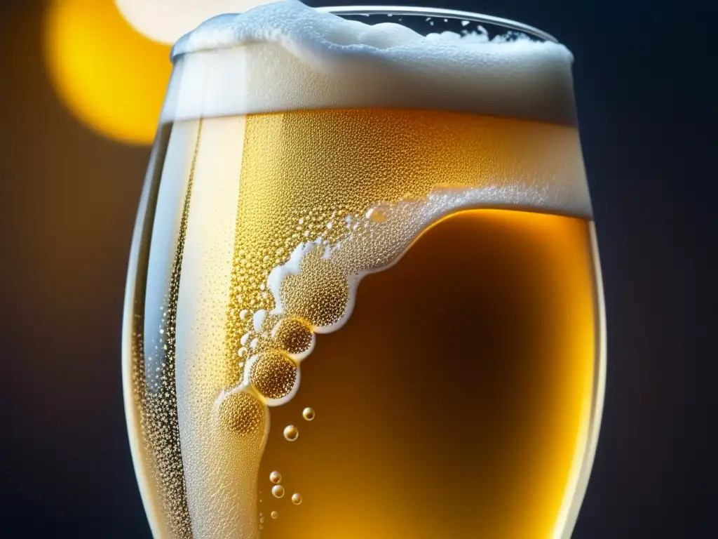 Cerveza dorada en cascada de burbujas Visitando una cervecería: cerveza dorada y espumosa con burbujas brillantes y suaves texturas