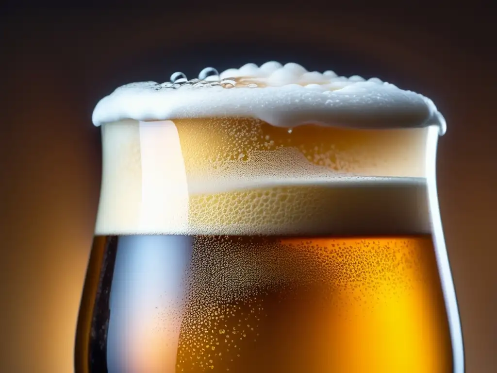 Cerveza belga dorada con burbujas Cerveza belga dorada con burbujas adornando el vaso, realista y sofisticada