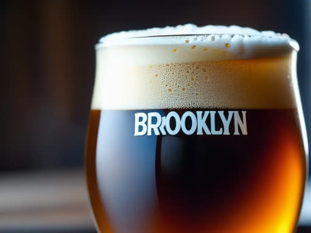 Cerveza Brooklyn Brown Ale con espuma Cerveza Brown Ale con espuma burbujeante y color ámbar brillante
