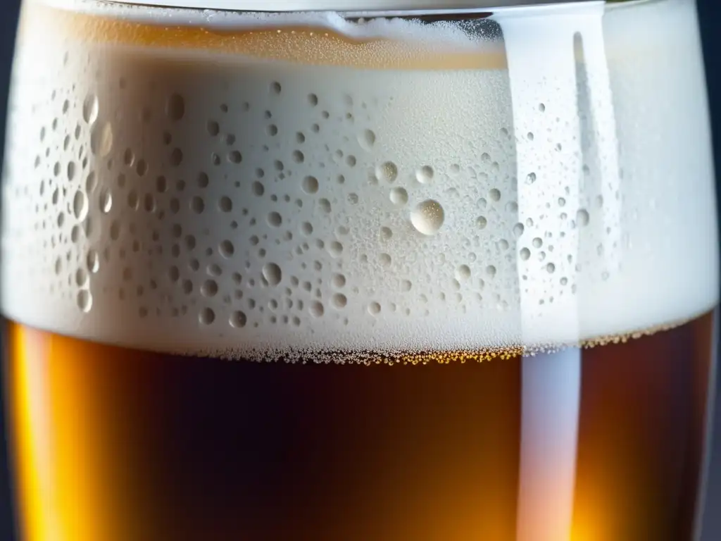 Cerveza Uerige Altbier con espuma y burbujas Altbier dorado y espumoso con condensación y burbujas