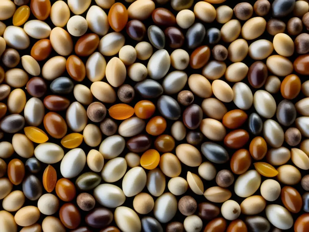 Granos de malta en detalle Selección ingredientes: Granos de malta detallados, con colores, texturas y formas variadas