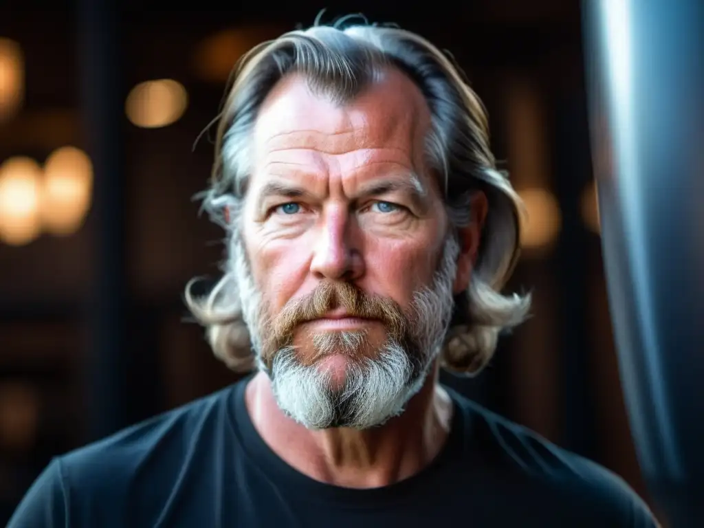 Fundador de Stone Brewing, mirada intensa y determinada Fundador de Stone Brewing, mirada intensa y determinada, detalles nítidos, rostro de Greg Koch