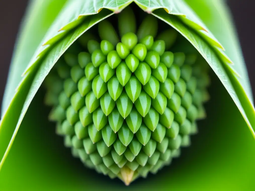 Detalle asombroso del cono de lúpulo utilizado en la cerveza Lúpulo: cono perfectamente simétrico, verde vibrante, textura aterciopelada, resinas doradas