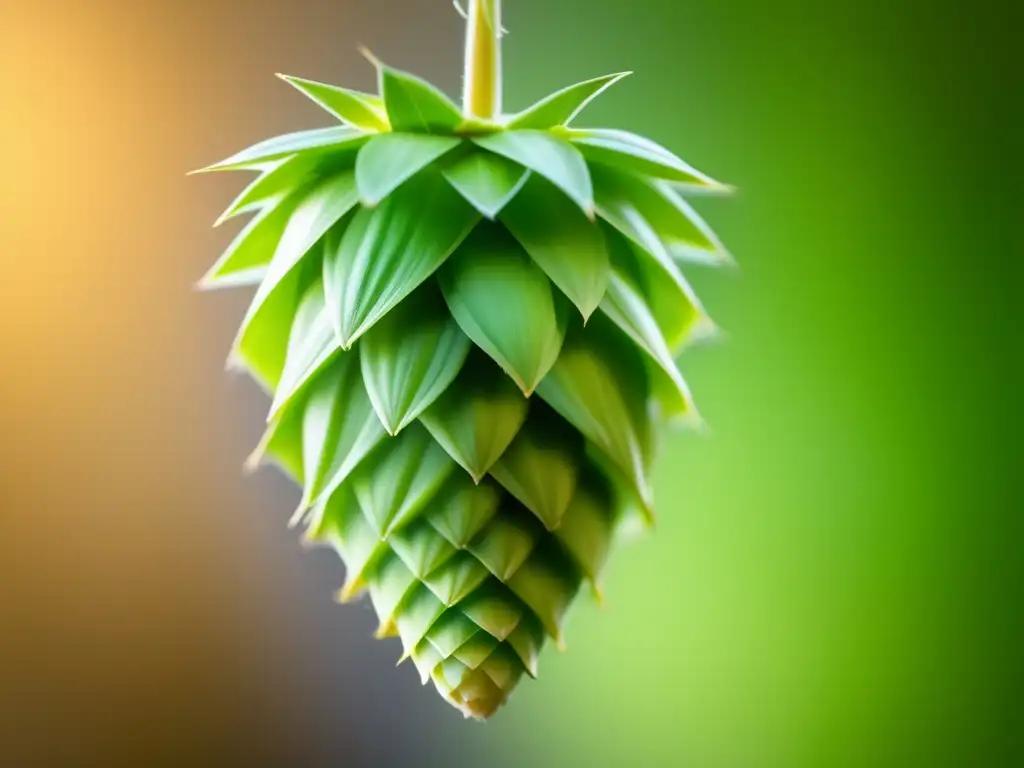 Hop cone en primer plano Lúpulo en primer plano, estructura y pelos delicados claramente visibles