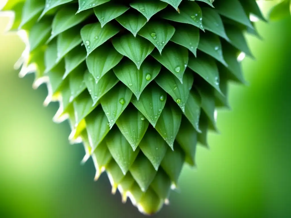 Conejo de lúpulo verde brillante con gotas de rocío Hop cone verde con rocío, detalle asombroso