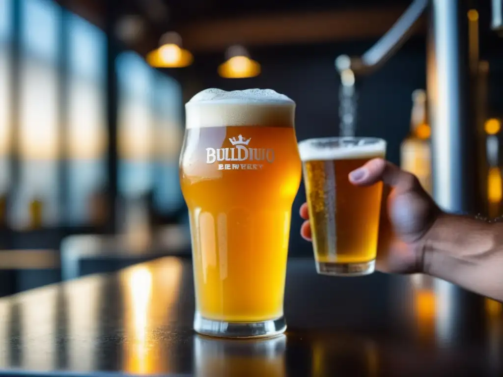 Cerveza artesanal con IPA dorada y tropical Lanzamientos de cervezas: Detallada imagen de una cervecería artesanal