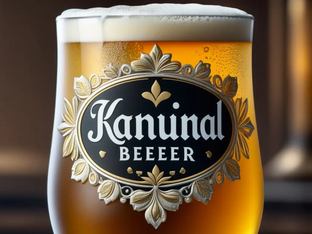 Artesanal cerveza dorada en vaso grabado Copa de cerveza artesanal dorada con burbujas y grabados en París - Viajes a Francia