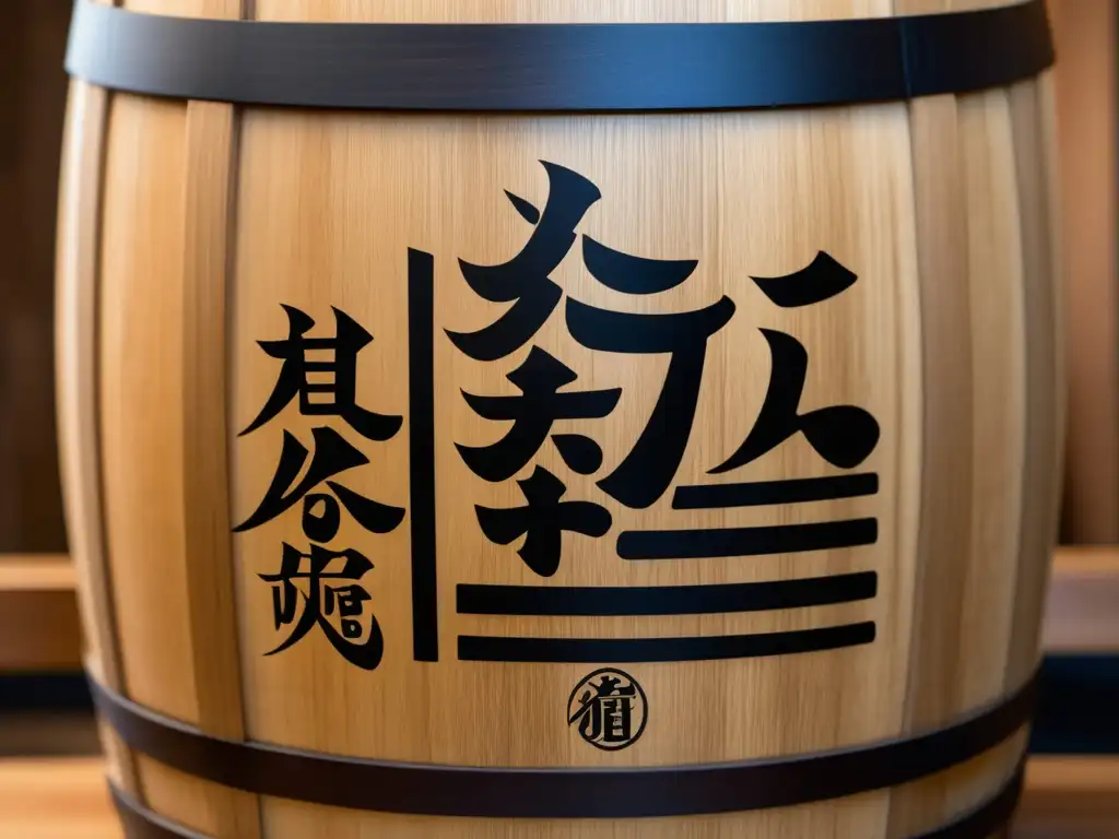 Barril de roble envejecido para la fermentación de awamori Barril de roble envejecido de Awamori, licor tradicional de Okinawa, resalta la artesanía y la historia de Japón