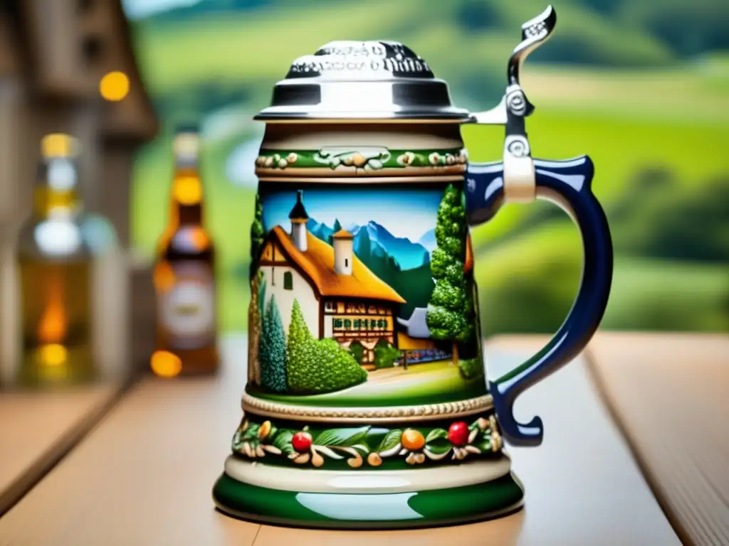 Stein de cerveza alemán pintado a mano Stein de cervecerías alemanas, detalle documental