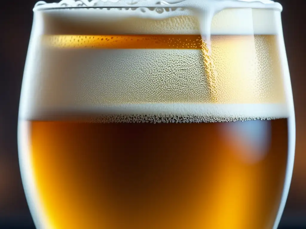 Cerveza artesanal dorada en vaso elegante Imagen de cerveza artesanal dorada con burbujas en un elegante vaso, llamada 'La Regla del Tercer Sorbo'