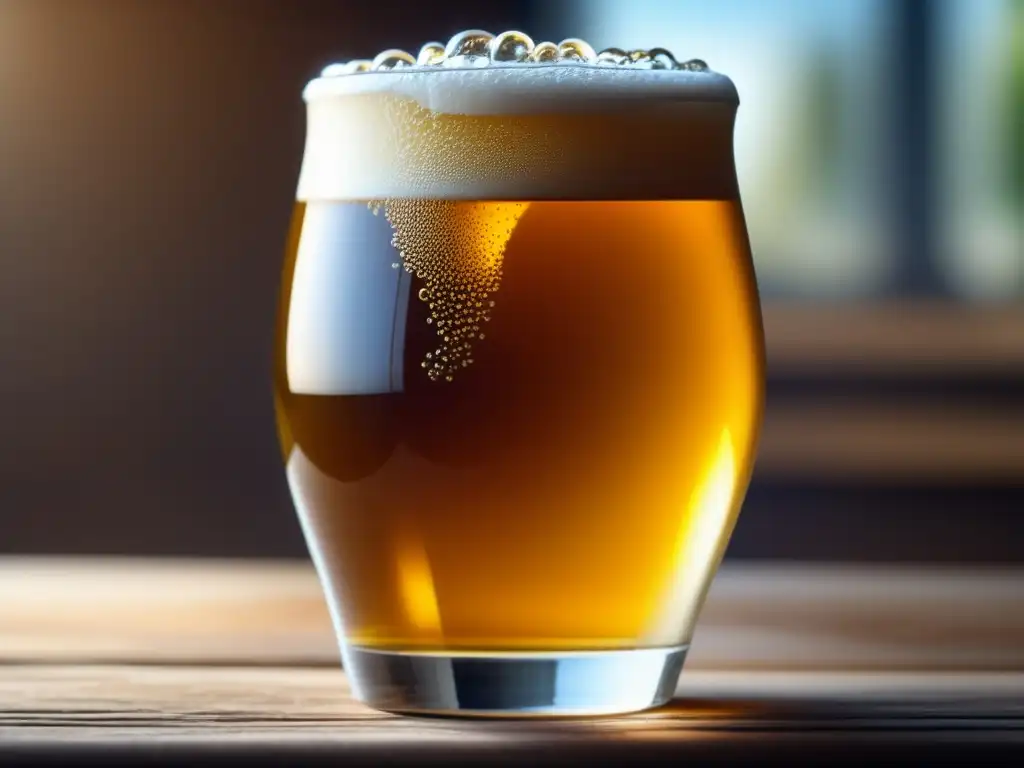 Cerveza artesanal en vaso de vidrio Cerveza artesanal en vaso de vidrio con iluminación natural: detalle y elegancia