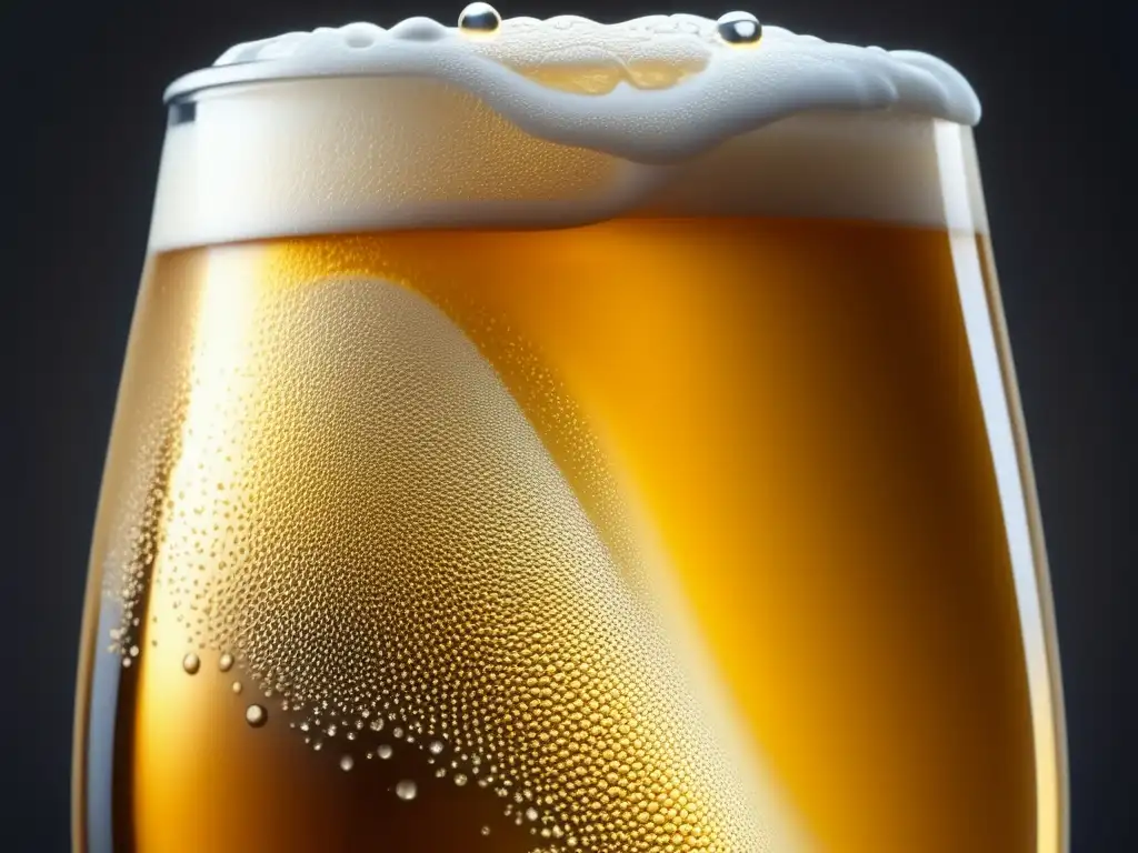 Cerveza dorada con burbujas danzantes Cerveza dorada con burbujas y espuma cremosa - técnicas oxigenación