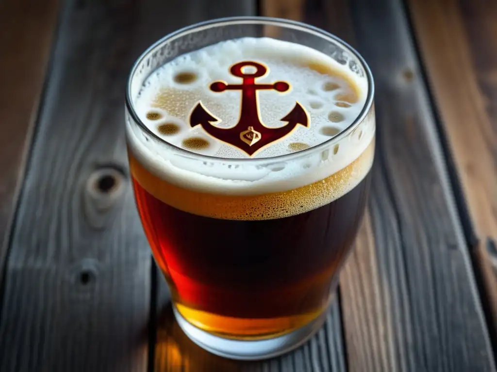 Cerveza Anchor Christmas Ale en mesa rústica Detallada imagen de cerveza Anchor Christmas Ale en vaso, con ambiente festivo y colores cálidos