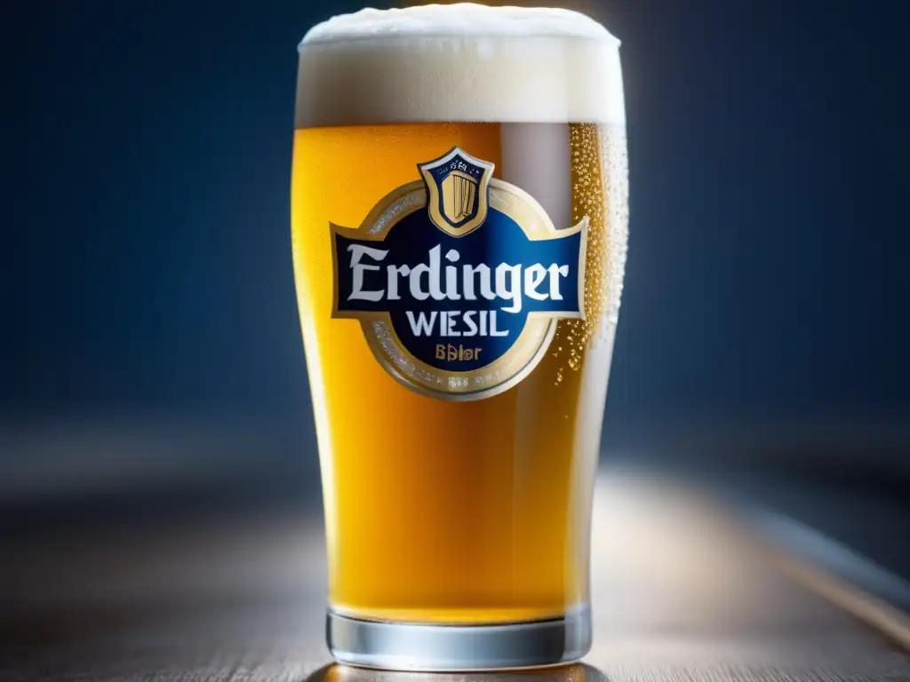 Cerveza Erdinger Weissbier en vaso alto y transparente Cerveza Krystal Weizen en vaso alto y transparente