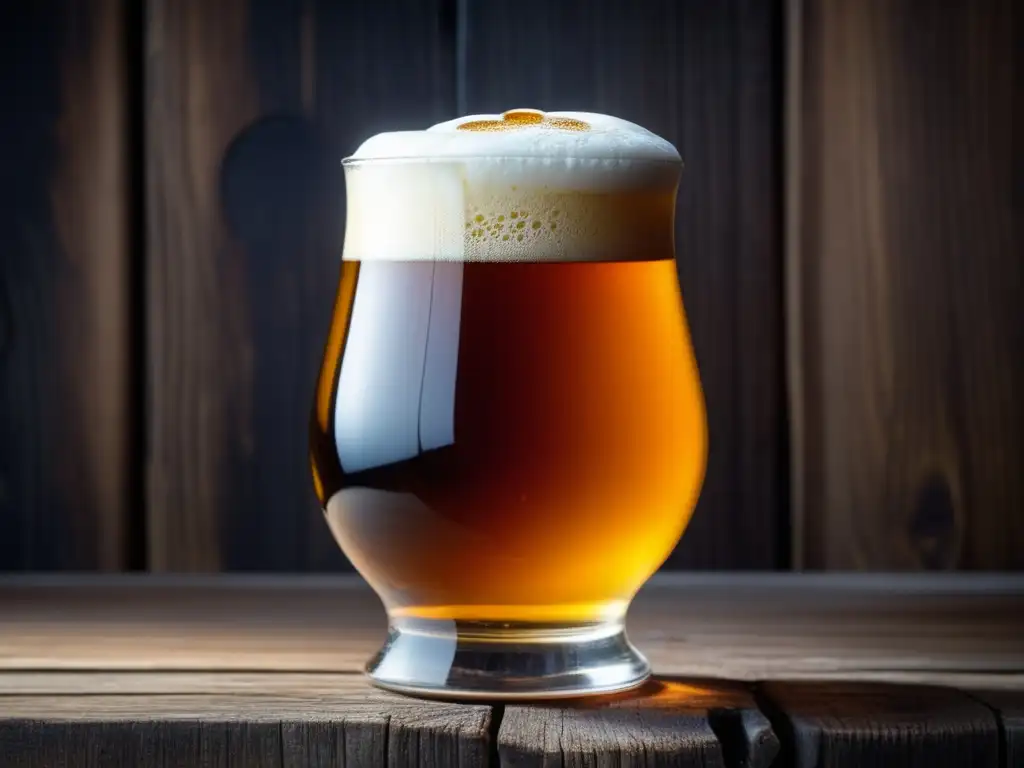 Cerveza Rochefort 10 en vaso de vidrio Imagen de cerveza Rochefort 10 Quadrupel en vaso de cristal con detalles y espuma cremosa en fondo oscuro