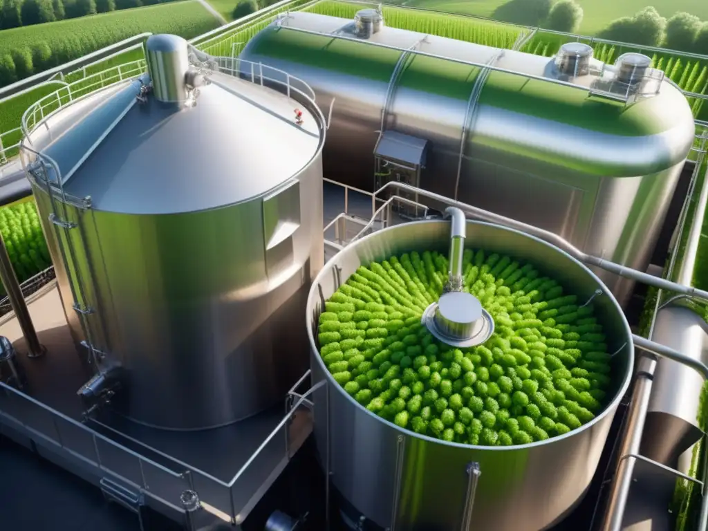 Cervecería sostenible con tecnología y naturaleza Una cervecería sostenible con tecnología de fermentación anaeróbica y gestión de residuos