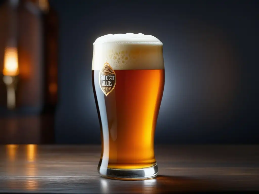 Cerveza de Calabaza: Detalles Exquisitos Vaso de Pumpkin Ale ámbar con espuma blanca y decorado con rodaja de calabaza y especias
