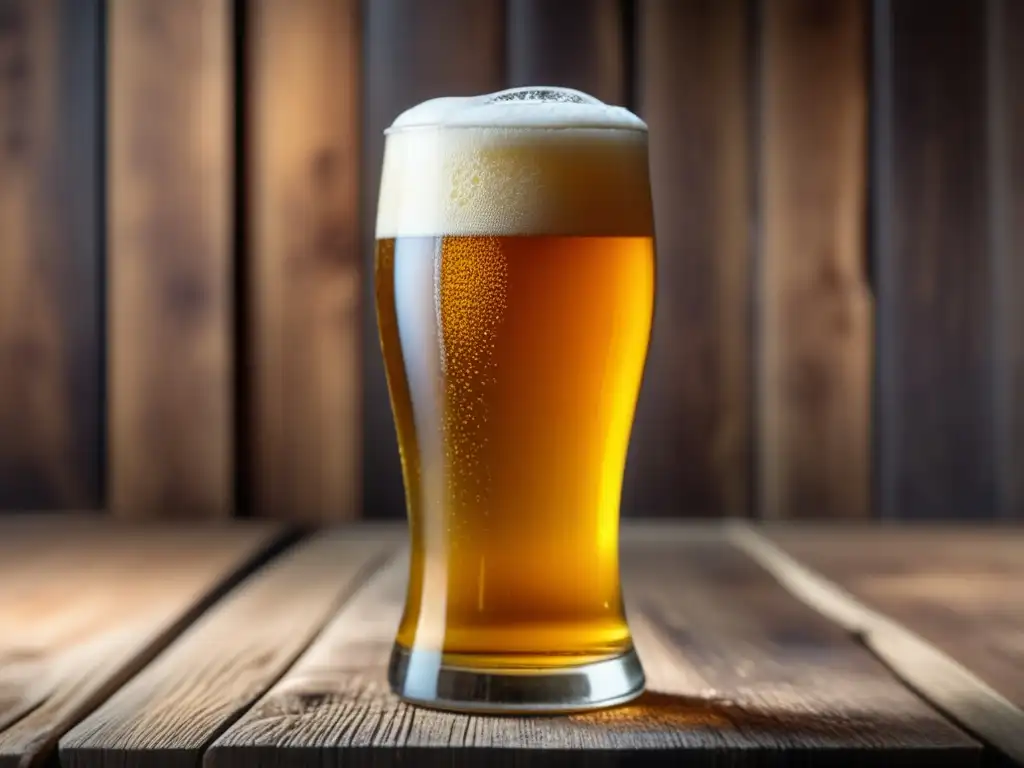 Cerveza Allende Golden Ale en vaso de vidrio Cerveza Lager Allende Golden Ale en vaso con detalles ultradetallados