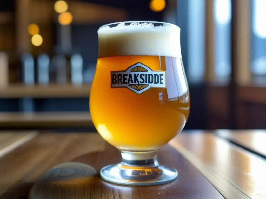 Cerveza de maracuyá con burbujas y pasión Cerveza Kettle Sour con maracuyá en vaso de vidrio en mesa de madera