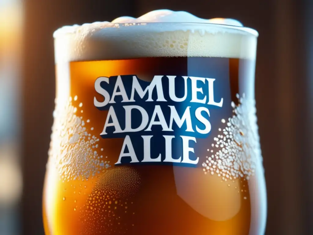 Una imagen detallada en 8k de una copa de Samuel Adams Summer Ale, con un líquido dorado efervescente y condensación refrescante en el vidrio