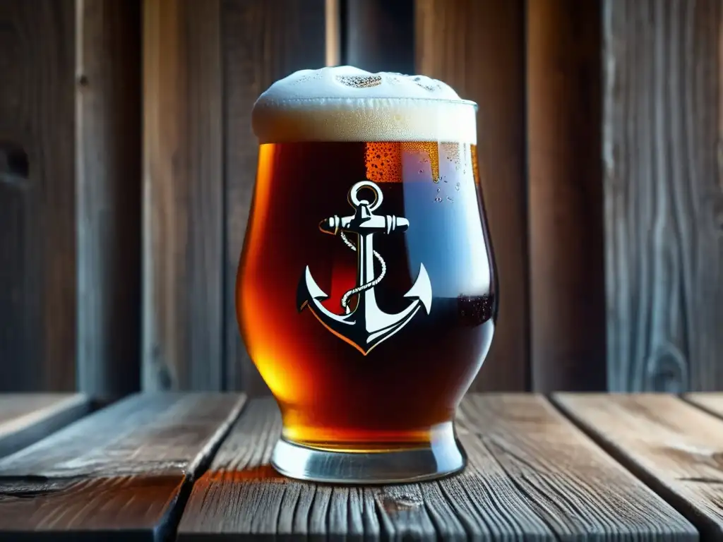 Deliciosa imagen de cerveza: Anchor Old Foghorn barleywine, color ámbar, textura aterciopelada, burbujas carbonatadas, malta rica y sombras cálidas