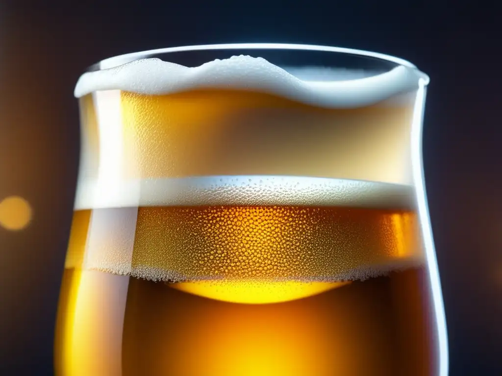 Cerveza artesanal dorada en vaso iluminado - Paladar cervecero: Cerveza artesanal dorada en vaso con burbujas y detalles brillantes