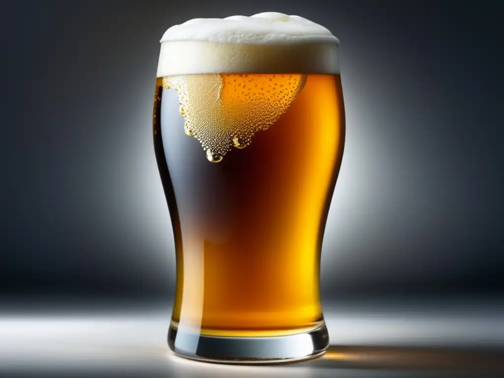 Cerveza Dortmunder dorada con espuma cremosa Cerveza Dortmunder recién servida en vaso cristalino, con color dorado y espuma cremosa
