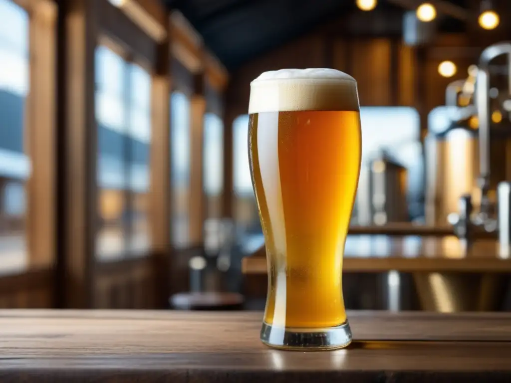 Copa de cerveza Brut IPA dorada, burbujeante y detallada en 8k