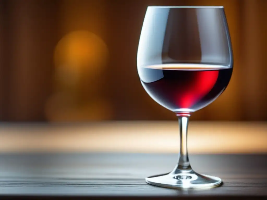 Herramientas esenciales: Imagen detallada de una copa de vino, elegante diseño y forma en una mesa de madera
