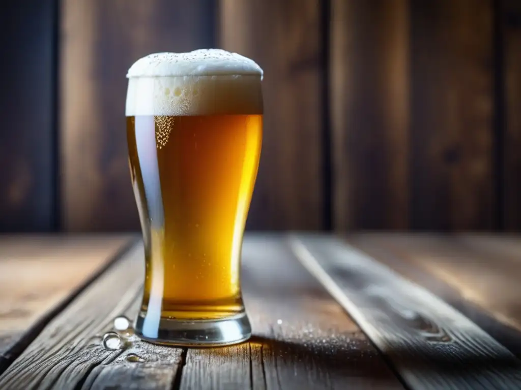 Cerveza Brett IPA en mesa de madera rústica