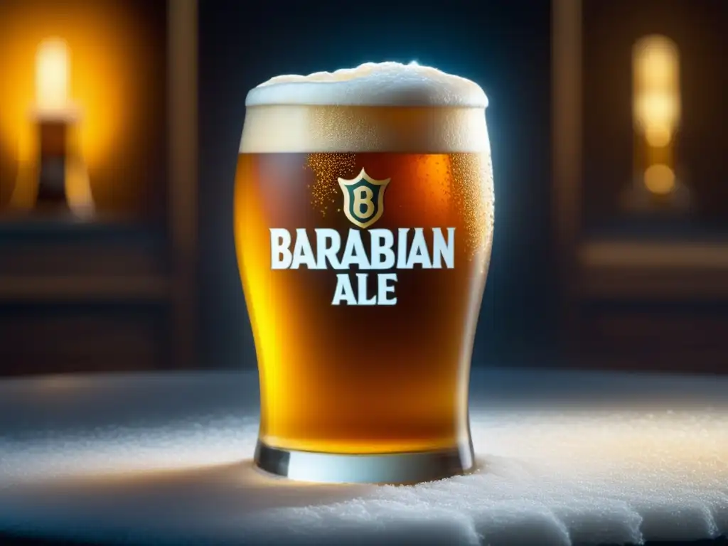 Cerveza dorada y helada en vaso con detalles Cerveza Golden Ale en vaso helado con detalles ultradetallados