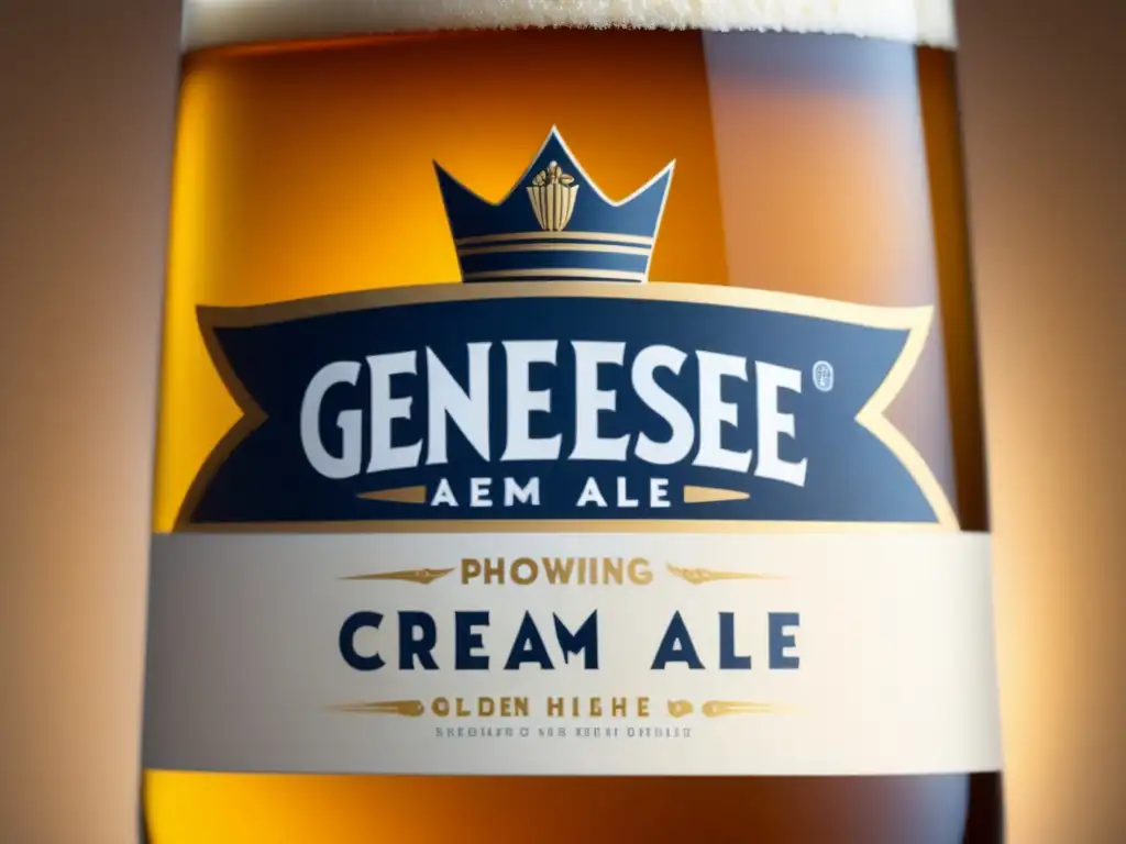 Crema de cerveza dorada con burbujas Detallada imagen de la Genesee Cream Ale, con tono dorado y burbujas brillantes en un vaso con condensación