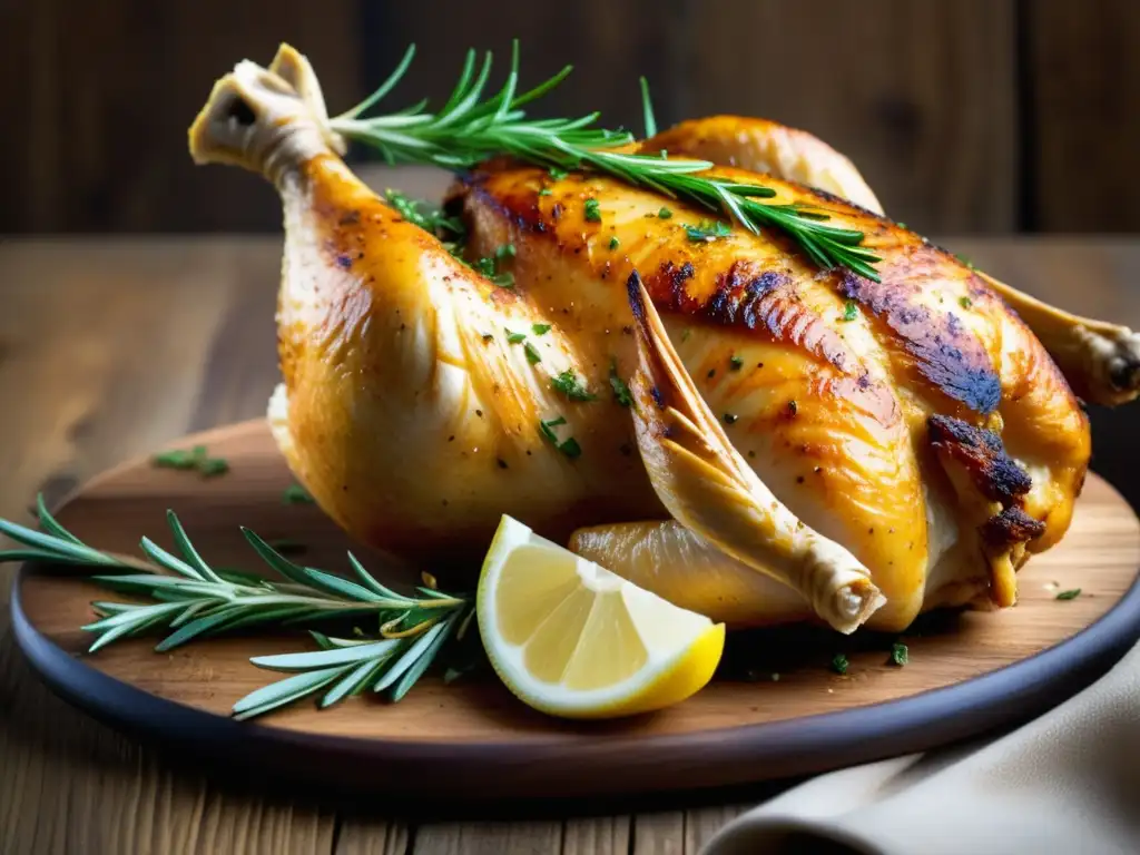 Pollo a la Saison: Delicioso y detallado Pollo a la Saison exquisitamente cocinado en plato rústico, resaltando sabores, texturas e ingredientes frescos