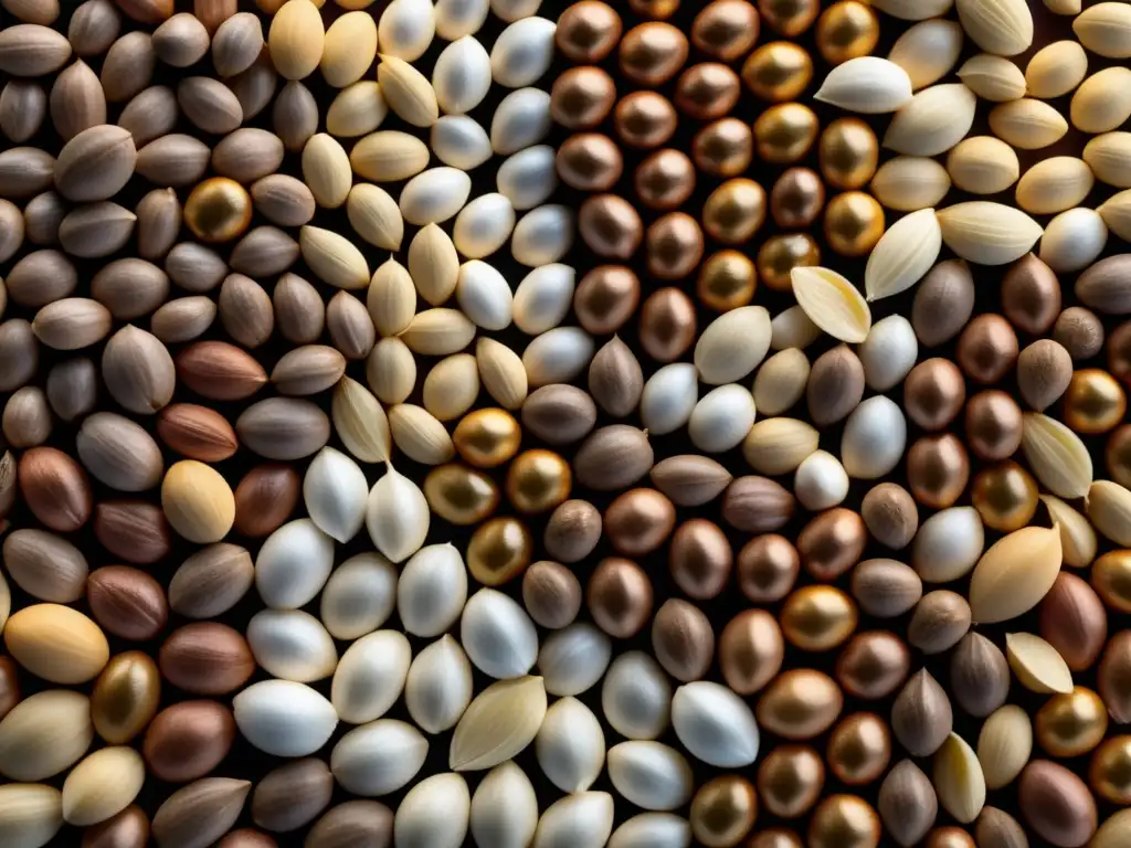 Malta: Detalles y variedades de granos Ingredientes fundamentales: imagen detallada de variedades de granos de malta en composición visualmente atractiva, resaltando textura, color y forma