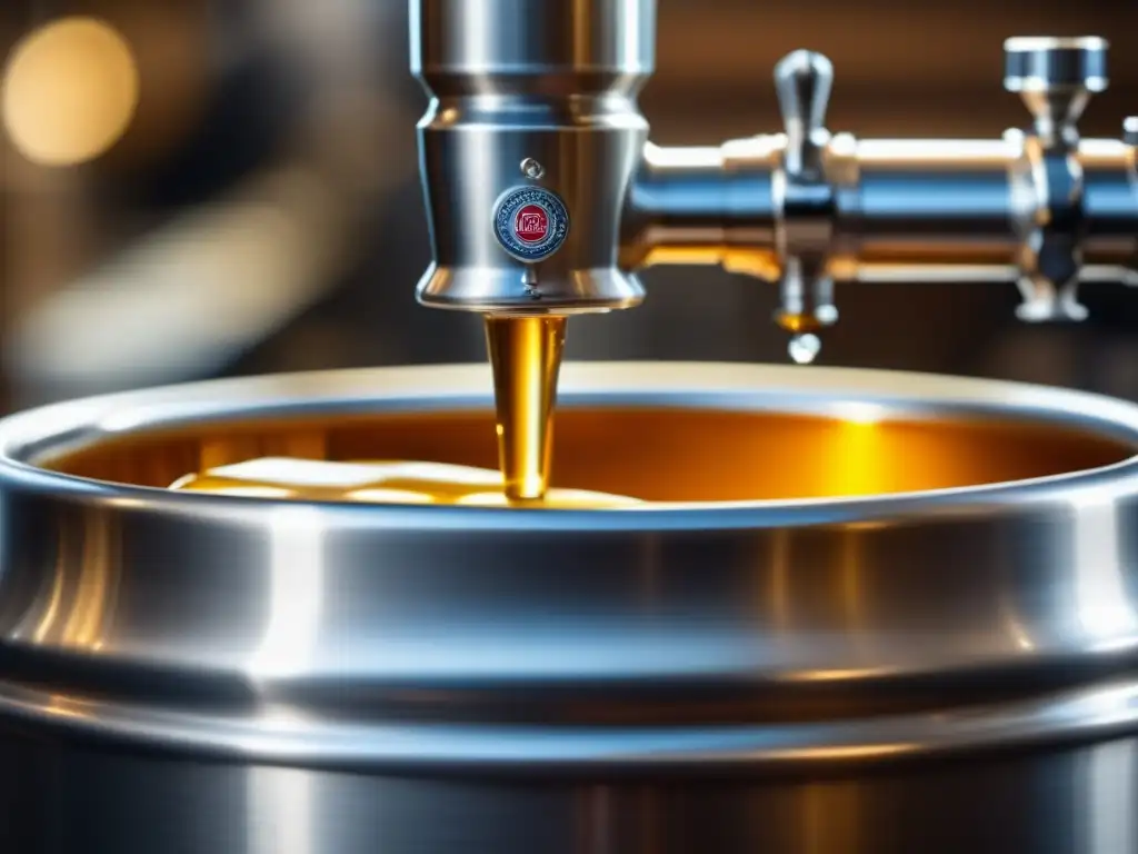 Limpieza y sanitización de barriles Detalle impecable de un sistema de grifo de cerveza, destacando limpieza y sanitización
