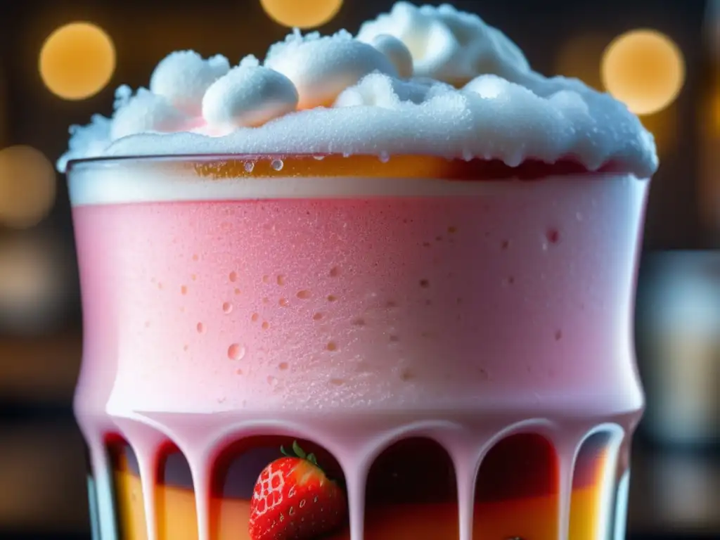 Cerveza Milkshake IPA en vaso helado con fresas y burbujas