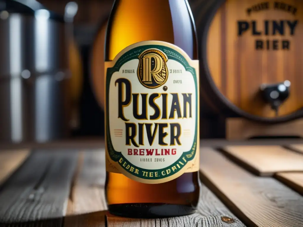 Detalle excepcional de la Pliny the Elder Double IPA Detalle de botella Pliny the Elder Double IPA de Russian River Brewing Company