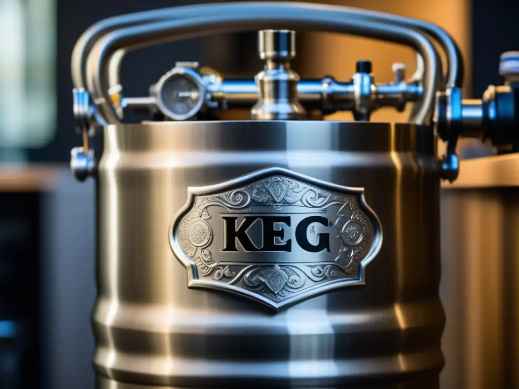 Keg de acero inoxidable de alta calidad Kegging en casa: Detalle de barril de acero inoxidable con grabados y acabado pulido