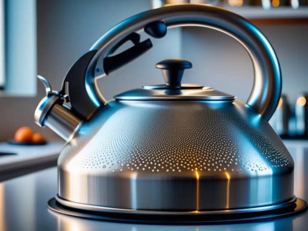 Kettle de acero inoxidable reluciente, reflejando la luz y transmitiendo limpieza y profesionalismo en el proceso de homebrewing