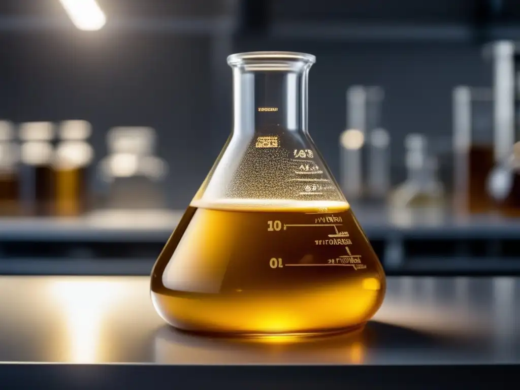 Frasco de vidrio con levadura dorada reutilizada en laboratorio -