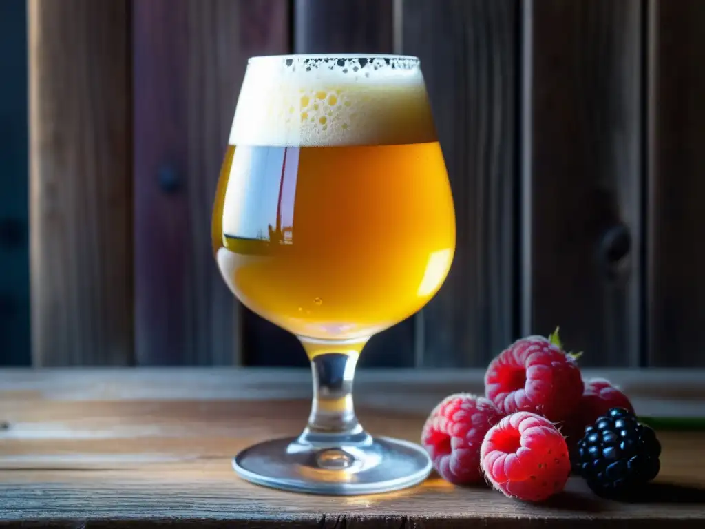 Experimentación con cerveza lambic: burbujas doradas, frutas y texturas