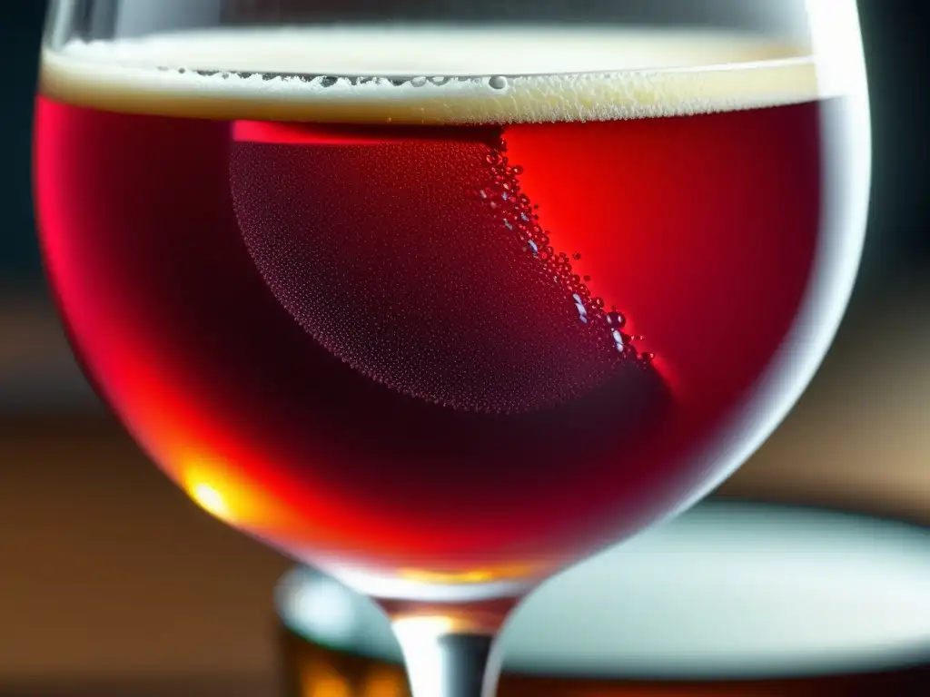Cerveza ácida con burbujas vibrantes Detalle fascinante de cervezas ácidas con burbujas y espuma cremosa en un vaso de vidrio