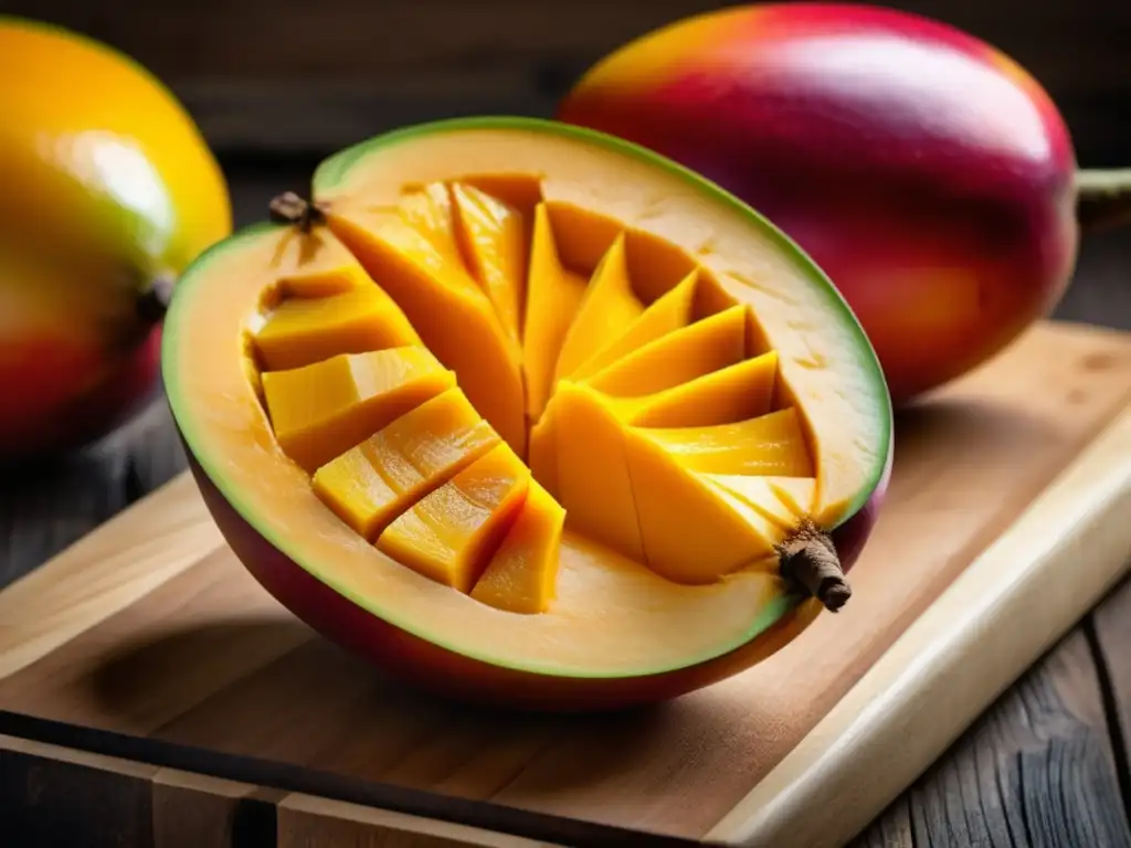 Sabiduría Líquida: Mango, maracuyá y jengibre en una composición vibrante y detallada