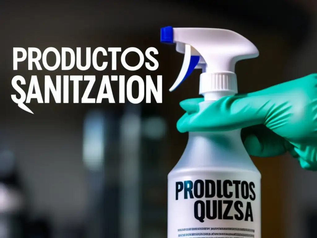 Pasión por el detalle: Mano enguantada sostiene un spray con solución química para sanitización